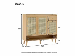 Mueble para zapatos de ratán natural 120×35×106 cm - con 3 puertas y 1 cajón - panel de partículas - natural^ModernLuxe New