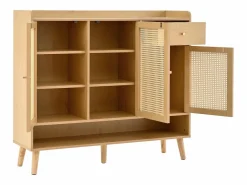 Mueble para zapatos de ratán natural 120×35×106 cm - con 3 puertas y 1 cajón - panel de partículas - natural^ModernLuxe New