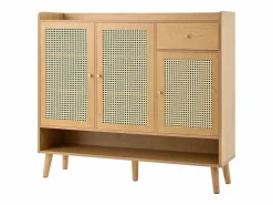 Mueble para zapatos de ratán natural 120×35×106 cm - con 3 puertas y 1 cajón - panel de partículas - natural^ModernLuxe New
