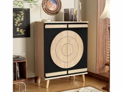 ModernLuxe Zapatero|Mueble De Almacenaje|Mueble para zapatos moderno 76x37x98,5 cm - con 2 puertas - Almacenamiento multinivel - Patas de madera - Negro y natural