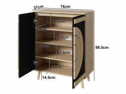 ModernLuxe Zapatero|Mueble De Almacenaje|Mueble para zapatos moderno 76x37x98,5 cm - con 2 puertas - Almacenamiento multinivel - Patas de madera - Negro y natural