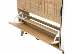 ModernLuxe Mueble para zapatos moderno 110×24×137,5 cm - con 3 puertas abatibles - con espejo - Patas de madera maciza - Natural Color natural claro New