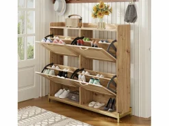 Mueble para zapatos moderno - con puertas de ratán - 4 puertas - estructura metálica - color natural^ModernLuxe Online