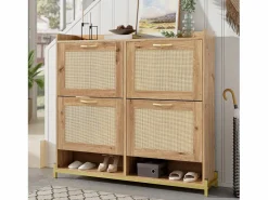 Mueble para zapatos moderno - con puertas de ratán - 4 puertas - estructura metálica - color natural^ModernLuxe Online