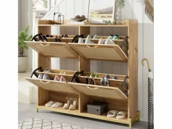 Mueble para zapatos moderno - con puertas de ratán - 4 puertas - estructura metálica - color natural^ModernLuxe Online