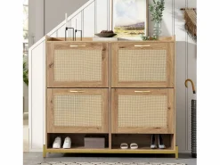 Mueble para zapatos moderno - con puertas de ratán - 4 puertas - estructura metálica - color natural^ModernLuxe Online