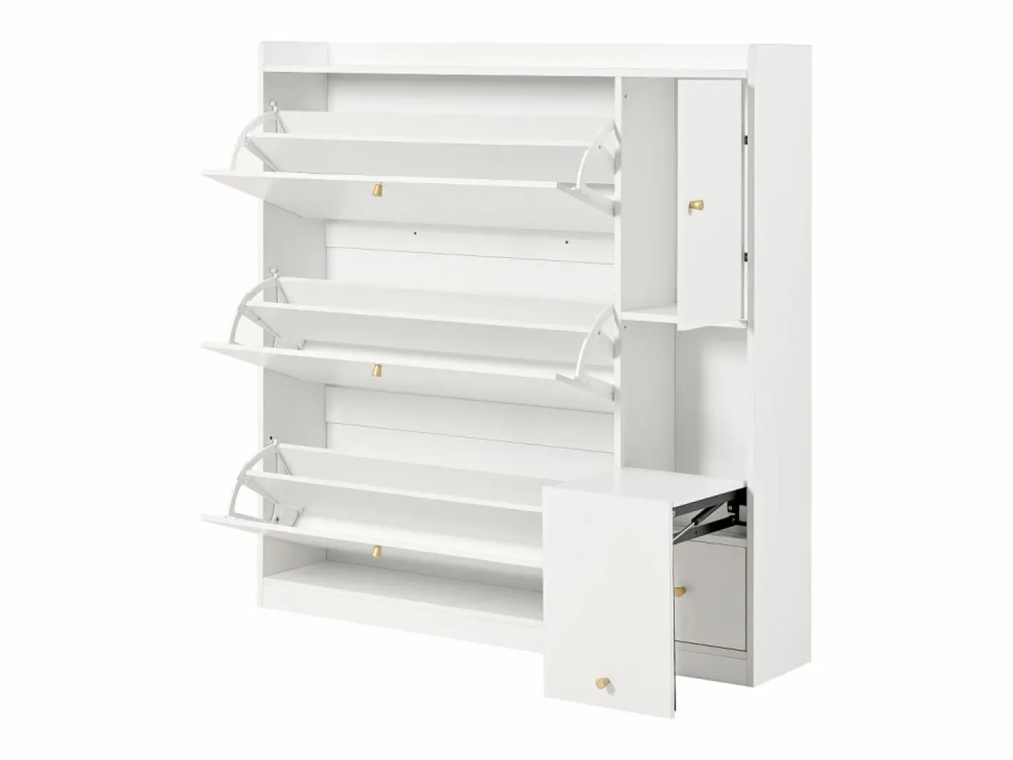 ModernLuxe Mueble para zapatos multifuncional 119x24x122 cm - con 3 cajones plegables - con banco plegable - con una puerta - Blanco Online
