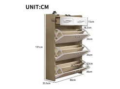 Mueble para zapatos 80x23.5x125 cm - con tres grandes frontales abatibles - con 2 cajones - blanco + natural^ModernLuxe Best