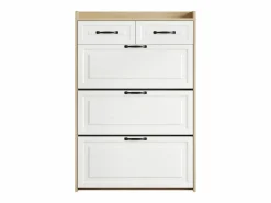 Mueble para zapatos 80x23.5x125 cm - con tres grandes frontales abatibles - con 2 cajones - blanco + natural^ModernLuxe Best