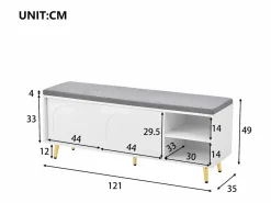 ModernLuxe Banco Y Pie De Cama|Banco Y Pie De Cama|Mueble para zapatos 121x35x49cm - con cojín - puertas correderas y estantes abiertos -