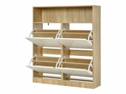 ModernLuxe Mueble para zapatos 90x24x104,5cm - con 4 puertas abatibles - con estantes abiertos - Blanco + Natural Color natural claro / Blanco Sale