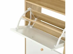 ModernLuxe Mueble para zapatos 90x24x104,5cm - con 4 puertas abatibles - con estantes abiertos - Blanco + Natural Color natural claro / Blanco Sale