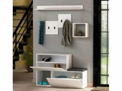 Concept-Usine Mueble recibidor con perchero, almacenaje y espejo MESTY Blanco Outlet