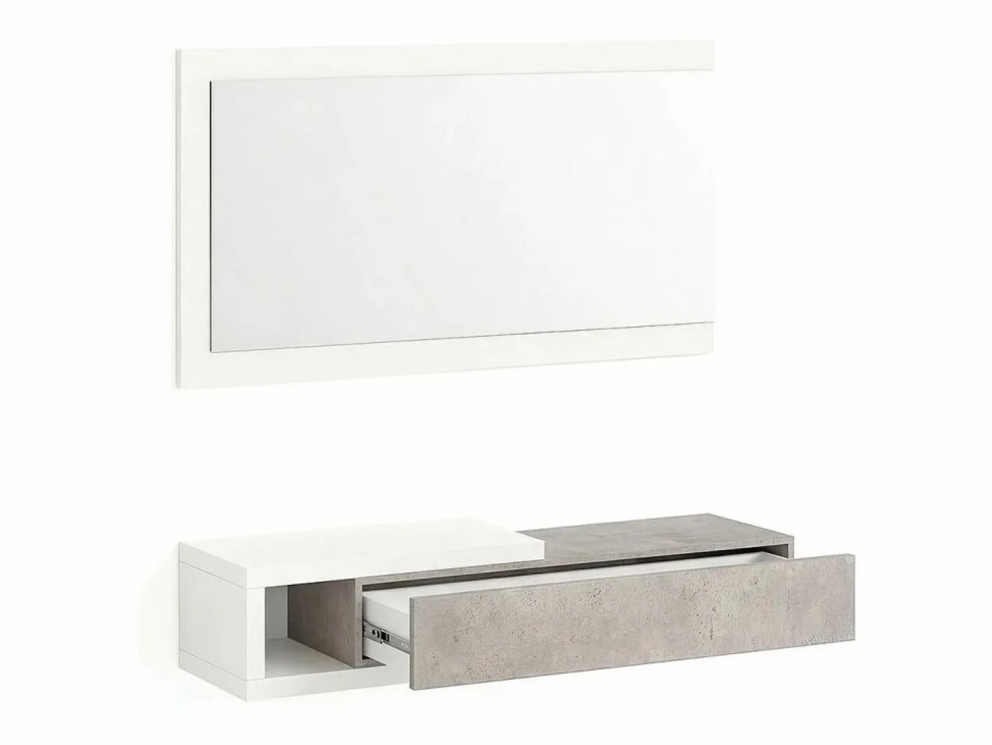 duehome Mueble recibidor con 1 cajón y espejo en blanco mate y cemento 95 cm Derek Blanco Artik (Blanco Mate) - Cemento Gris Hot