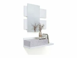 duehome Perchero|Mueble recibidor con 1 cajón y espejo en blanco mate y cemento 75 cm Milo Blanco Artik (Blanco Mate) - Cemento