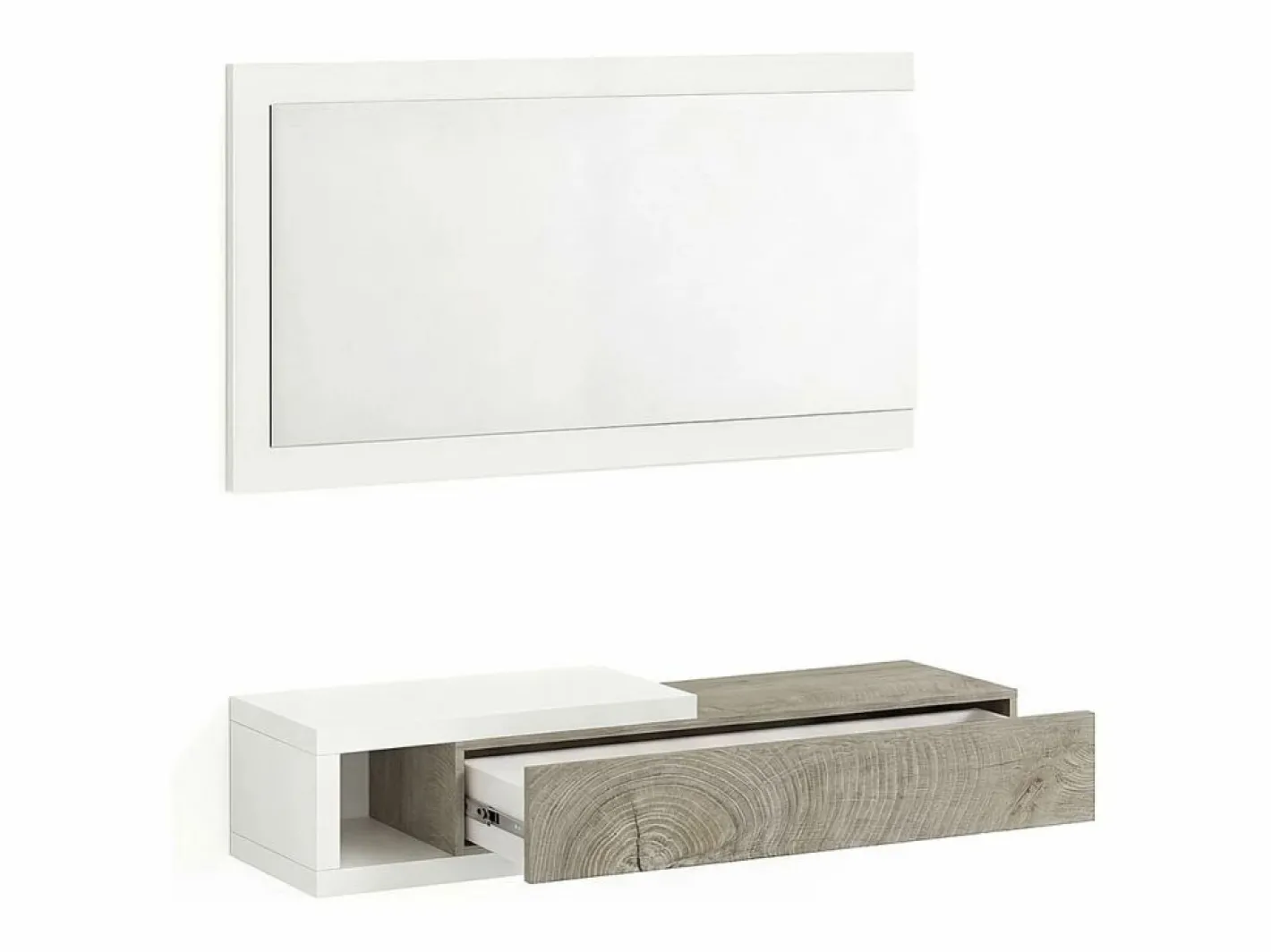 duehome Perchero|Mueble recibidor con 1 cajón y espejo en blanco mate y roble alaska 95 cm Derek Blanco Artik (Blanco Mate) – Roble Alaska