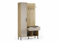 duehome Armario De Entrada|Mueble recibidor con perchero Vesta Roble Beige