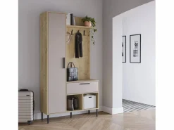 duehome Armario De Entrada|Mueble recibidor con perchero Vesta Roble Beige