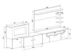 Skraut Home Mueble Tv|Mueble salón comedor con chimenea eléctrica, acabado Mate/ Brillo Lacado, 290x45x170cm