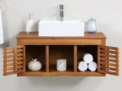 Vente-unique Mueble simple lavabo de madera de acacia - Mueble de baño - 90 cm - PENEBEL Color natural oscuro New