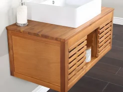 Vente-unique Mueble simple lavabo de madera de acacia - Mueble de baño - 90 cm - PENEBEL Color natural oscuro New