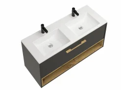 Vente-unique Mueble De Baño Con Doble Lavabo|Mueble suspendido antracita con lavabo encastrable para el cuarto de baño, 120 cm, YANGRA