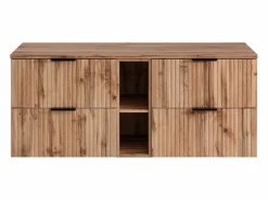 Vente-unique Mueble De Lavabo|Mueble suspendido bajo lavabo rayado con estantes - Natural claro - An140 cm - ZEVARA