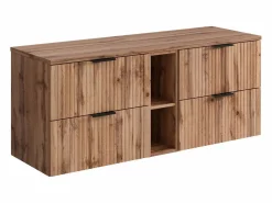 Vente-unique Mueble De Lavabo|Mueble suspendido bajo lavabo rayado con estantes - Natural claro - An140 cm - ZEVARA