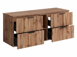 Vente-unique Mueble De Lavabo|Mueble suspendido bajo lavabo rayado con estantes - Natural claro - An140 cm - ZEVARA
