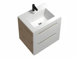 Mueble suspendido con lavabo encastrable, color natural y blanco, 60 cm, ARUBA^Vente-unique Hot