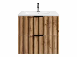 Vente-unique Mueble De Baño Simple|Mueble suspendido con lavabo encastrado, natural claro y negro, 60 cm, MADELA