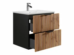 Vente-unique Mueble De Baño Simple|Mueble suspendido con lavabo encastrado, natural claro y negro, 60 cm, MADELA