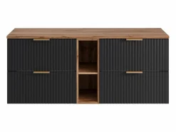 Mueble suspendido de lavabo rayado con estantes - Natural claro y - An140 cm - ZEVARA^Vente-unique Outlet