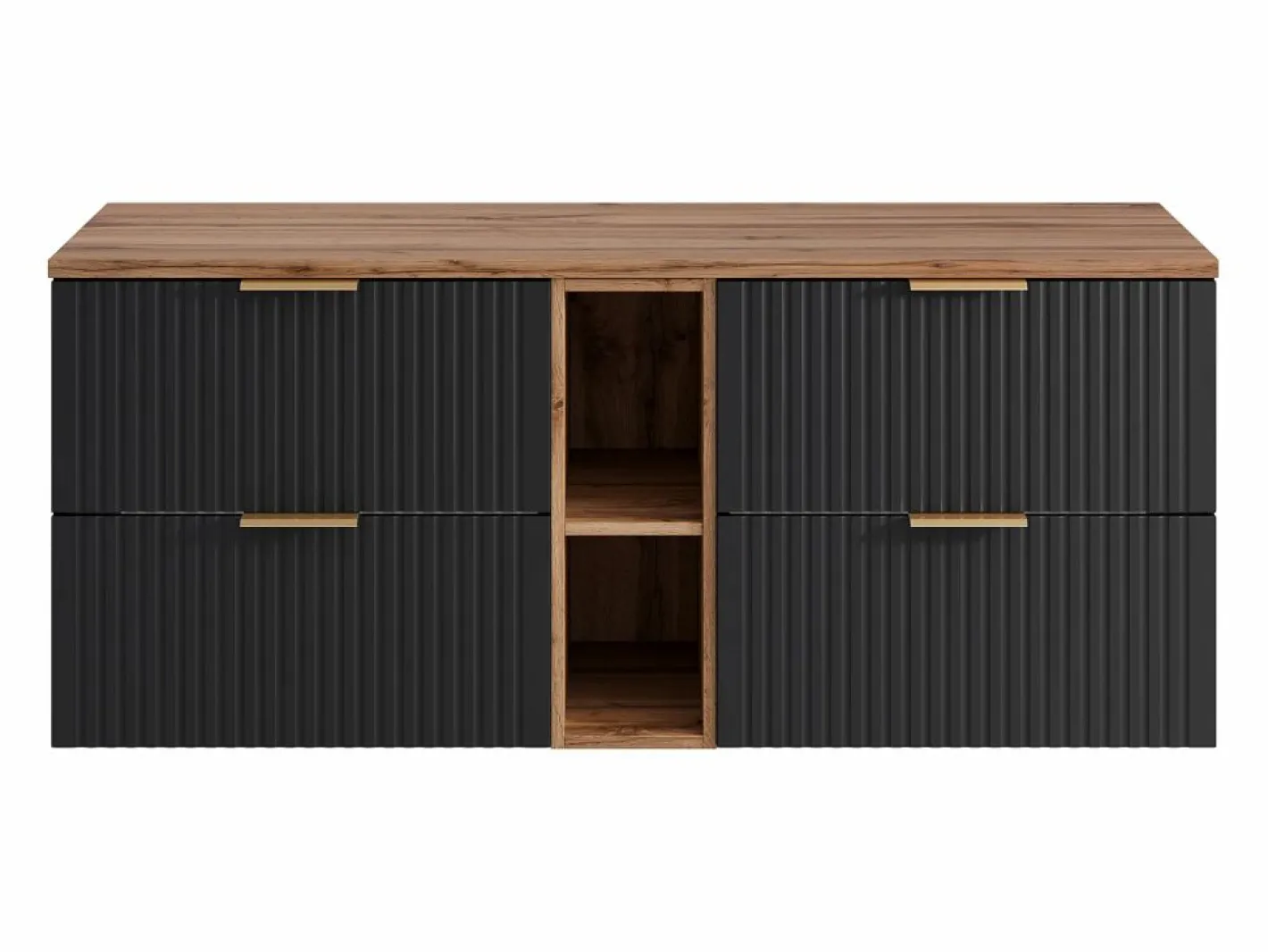 Mueble suspendido de lavabo rayado con estantes - Natural claro y - An140 cm - ZEVARA^Vente-unique Outlet