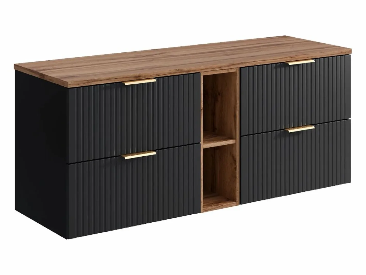 Mueble suspendido de lavabo rayado con estantes - Natural claro y - An140 cm - ZEVARA^Vente-unique Outlet
