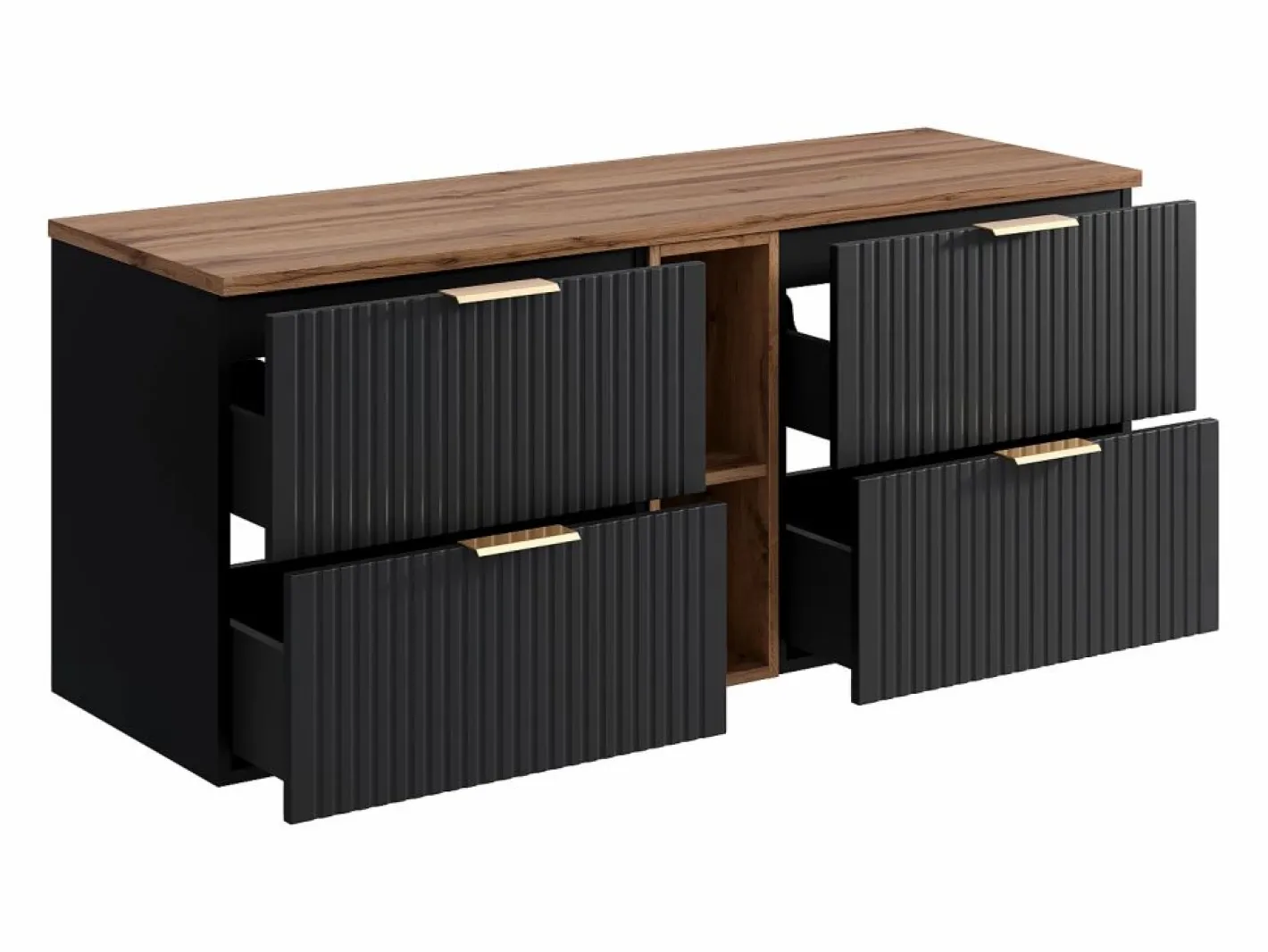 Mueble suspendido de lavabo rayado con estantes - Natural claro y - An140 cm - ZEVARA^Vente-unique Outlet