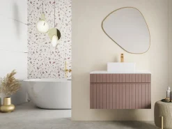 Vente-unique Mueble De Lavabo|Mueble suspendido de lavabo rosa con tabla, 80 cm, SATARA