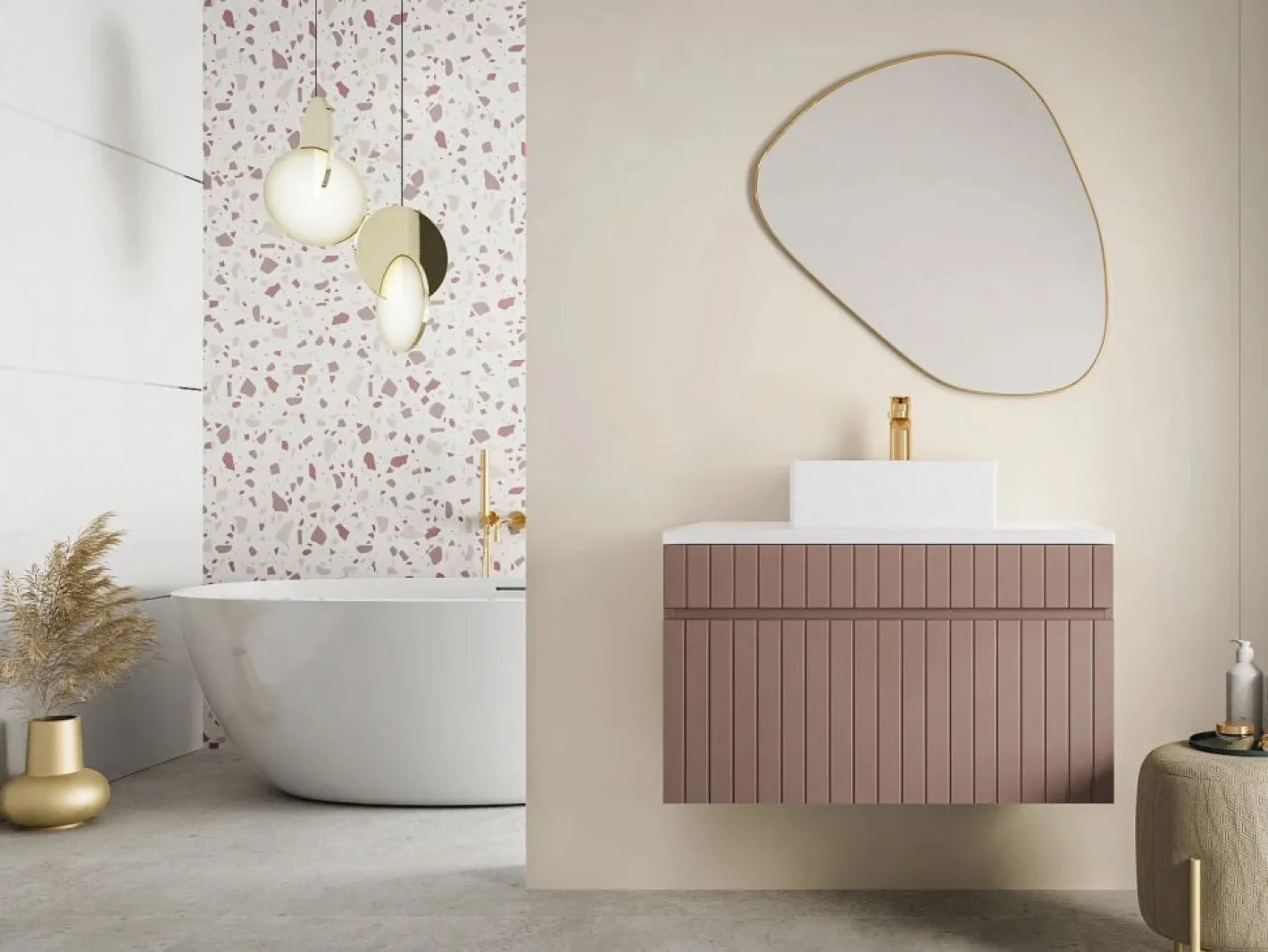 Vente-unique Mueble De Lavabo|Mueble suspendido de lavabo rosa con tabla, 80 cm, SATARA