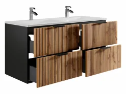 Mueble suspendido estriado con lavabo y columna, natural claro y negro, 120 cm, MADELA^Vente-unique Best