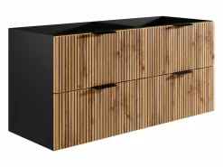Mueble suspendido estriado con lavabo y columna, natural claro y negro, 120 cm, MADELA^Vente-unique Best