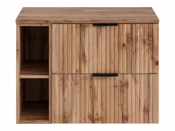 Mueble suspendido estriado para lavabo con estantes - Natural claro - An80 cm - ZEVARA^Vente-unique