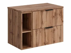 Mueble suspendido estriado para lavabo con estantes - Natural claro - An80 cm - ZEVARA^Vente-unique