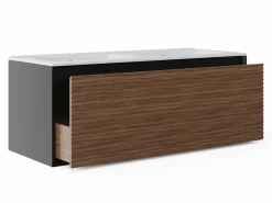 Vente-unique Mueble suspendido estriado con lavabo encastrado - Natural oscuro y negro - 120 cm - BANIVA Negro / Color natural oscuro Sale