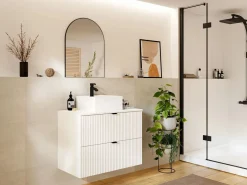 Vente-unique Mueble De Lavabo|Mueble suspendido para lavabo estriado y encimera, color , An80 cm, ZEVINI