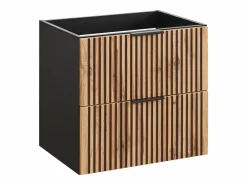 Mueble suspendido y lavabo + columna natural claro y negro, 60 cm, MADELA^Vente-unique Clearance