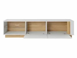 Vente-unique Mueble Tv|Mueble TV - 2 puertas y 2 estantes - Con LEDs - Blanco brillante y roble - MURARI
