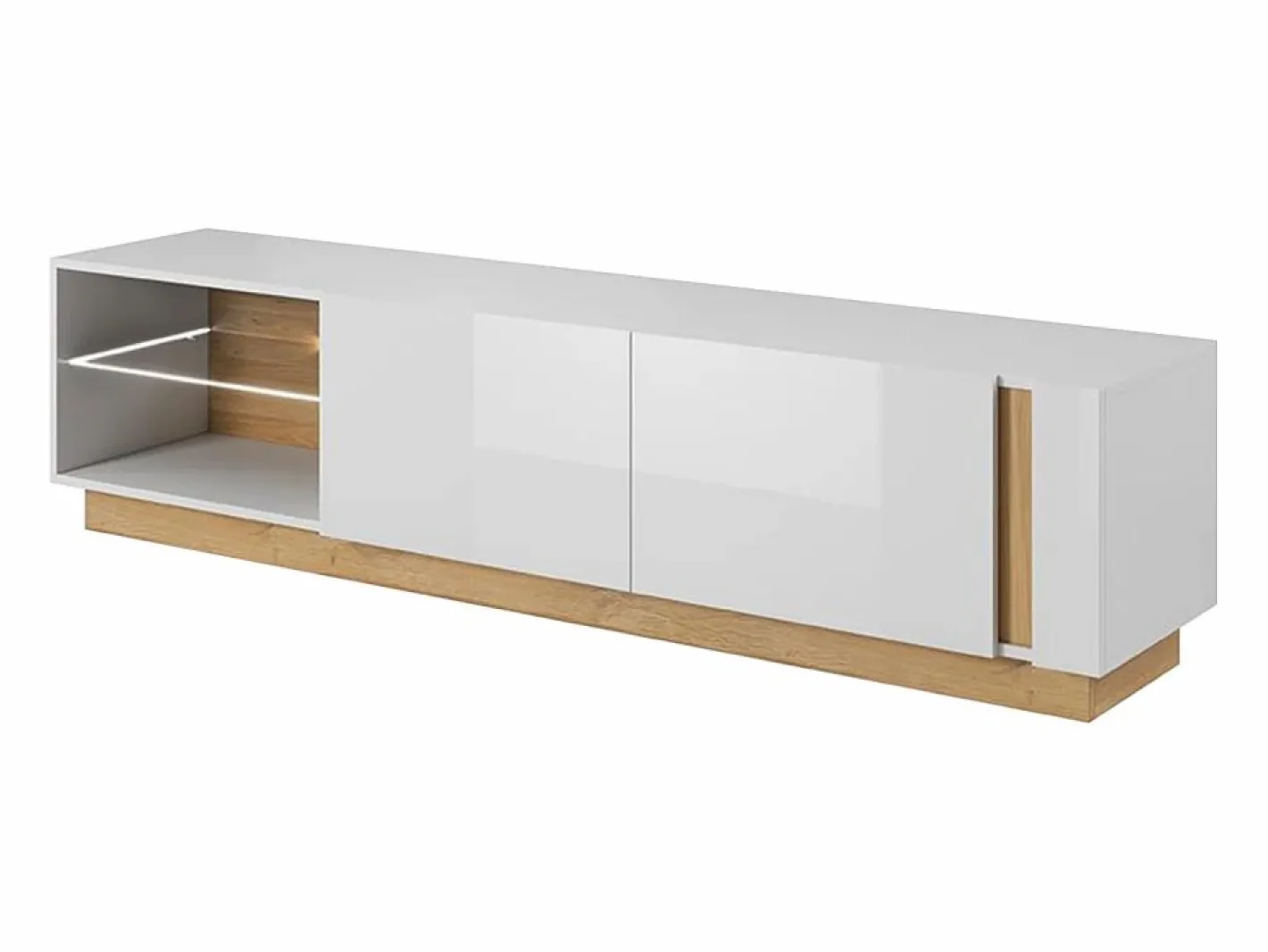 Vente-unique Mueble Tv|Mueble TV - 2 puertas y 2 estantes - Con LEDs - Blanco brillante y roble - MURARI