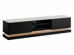 Mueble TV 2 cajones y 2 estantes con LEDs de MDF - Negro y efecto mármol blanco - DEVIKA^Vente-unique Best