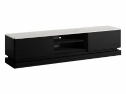 Mueble TV 2 cajones y 2 estantes con LEDs de MDF - Negro y efecto mármol blanco - DEVIKA^Vente-unique Best