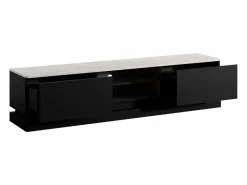 Mueble TV 2 cajones y 2 estantes con LEDs de MDF - Negro y efecto mármol blanco - DEVIKA^Vente-unique Best